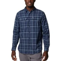 Columbia Silver Ridge Plaid Skjorte LS, Herre -Devlid shop 510738 columbia silver ridge plaid skjorte herre navy grid